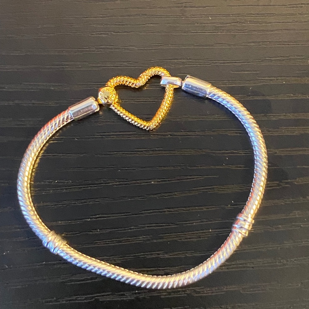 Pandora Moments Two-Tone Heart Closure Snake Bracelet